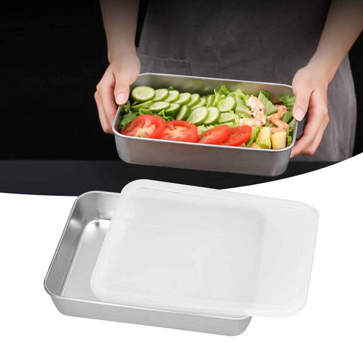 Stainless Steel Baking Tray Deep Flat Non Stick Baking Pan Food Storage Box with CoverS