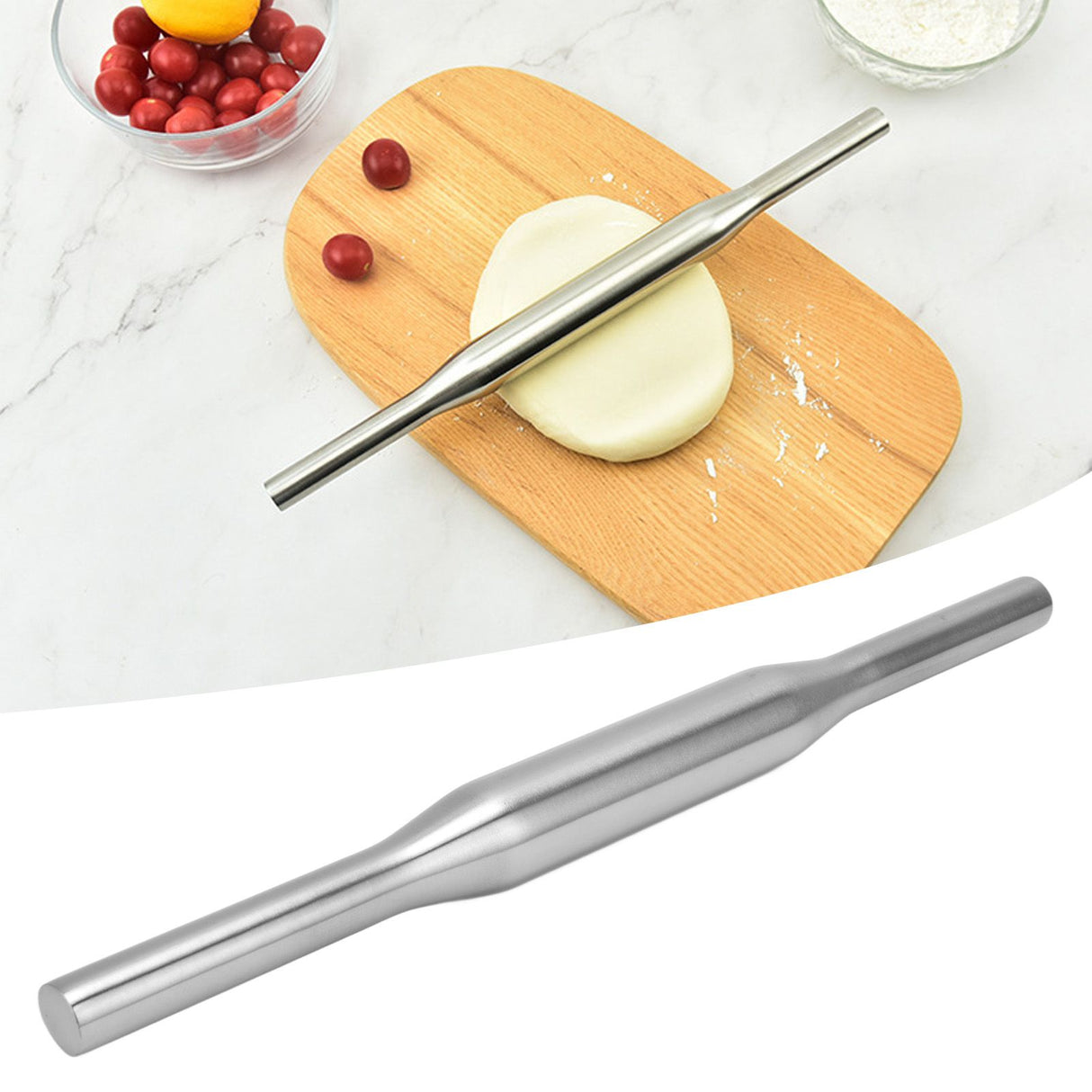 Rolling Pin Baked 304 Stainless Steel Portable Professional Pizza Dough Roller for Home KitchenLength 29.7cm