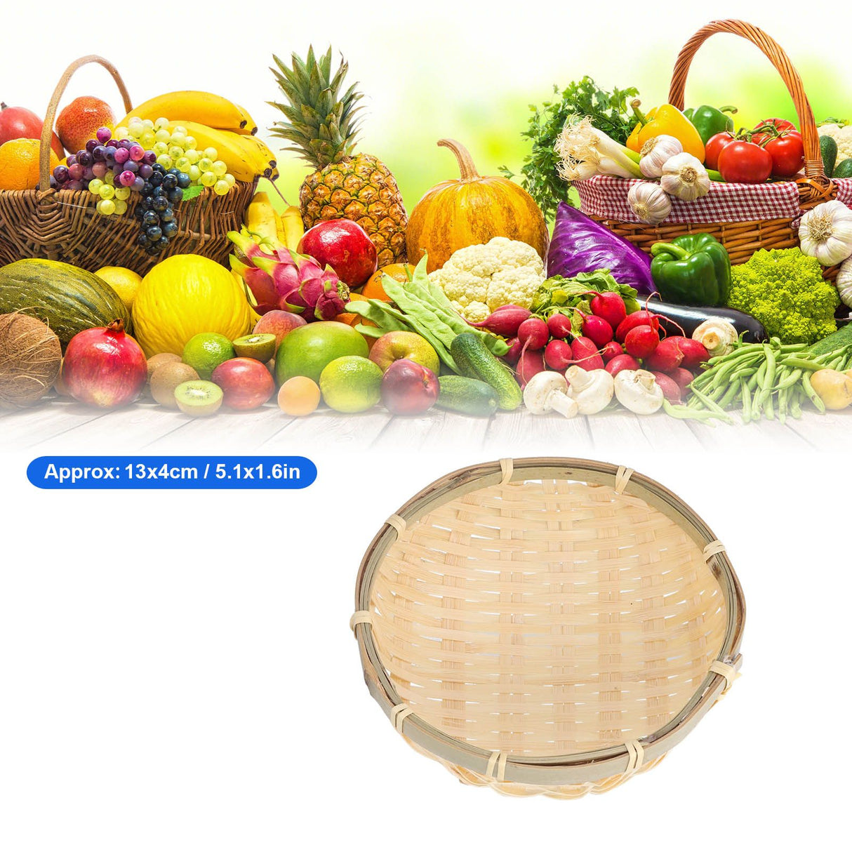 Fruit Basket Hand Woven Bamboo Mini Multifunctional Sturdy Serving Basket Tray for Living Room Kitchen 13x4cm