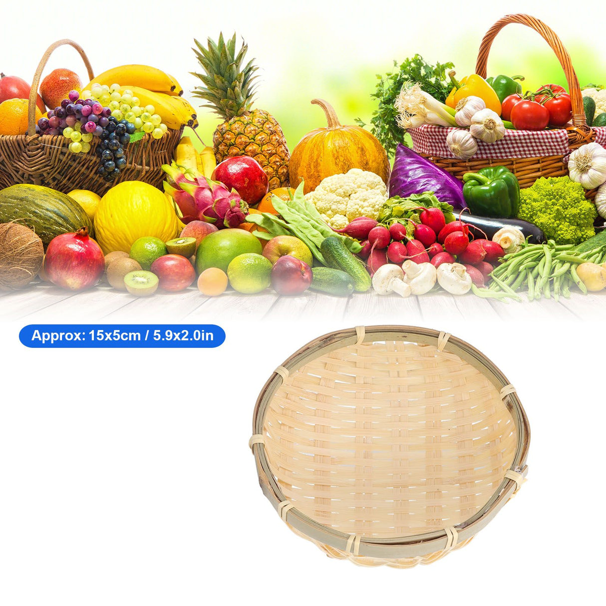 Fruit Basket Hand Woven Bamboo Mini Multifunctional Sturdy Serving Basket Tray for Living Room Kitchen 15x5cm