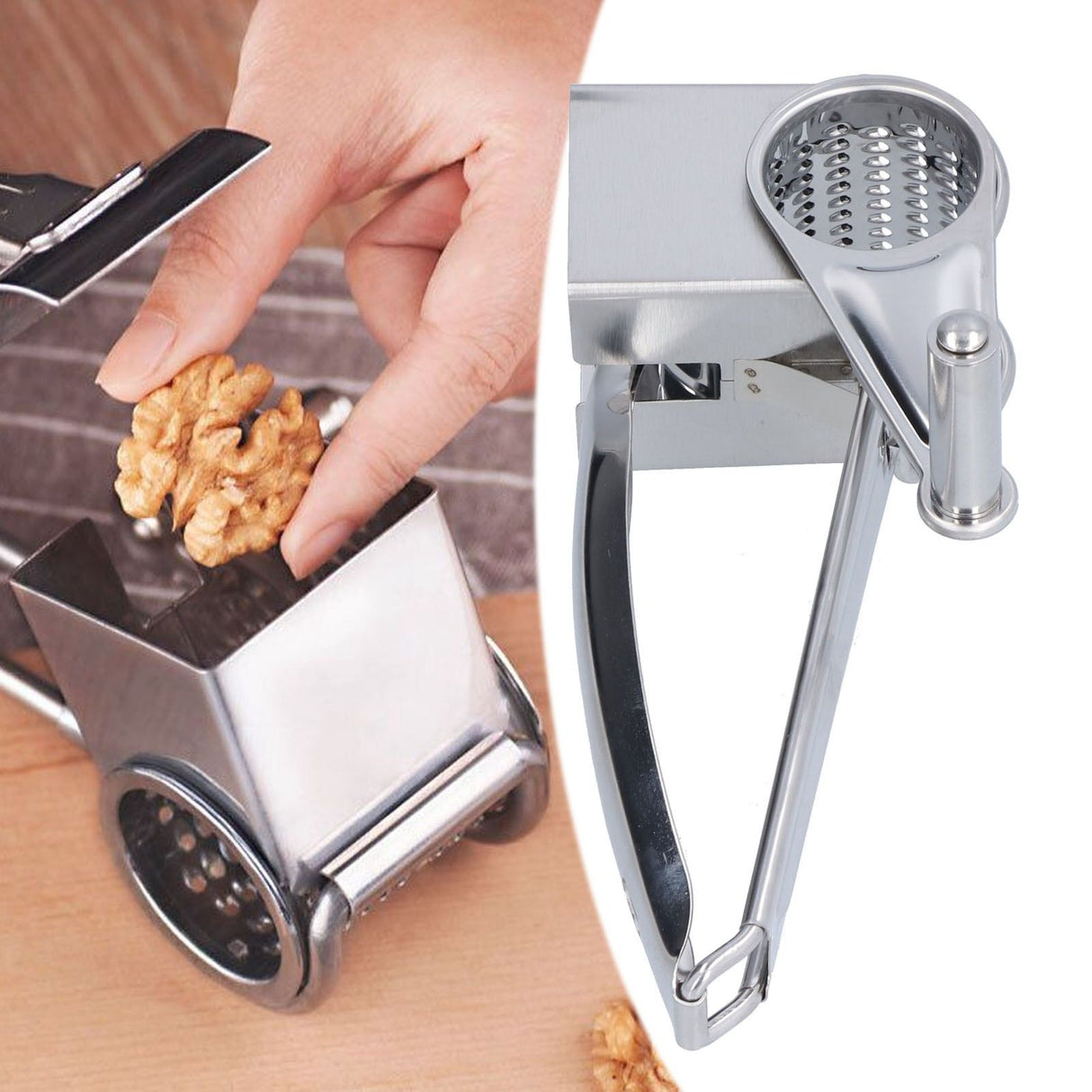 Cheese Grater Handhold Rotarting Stainless Steel Cheese Shredder for Household Chicken Cheese Walnut Nuts