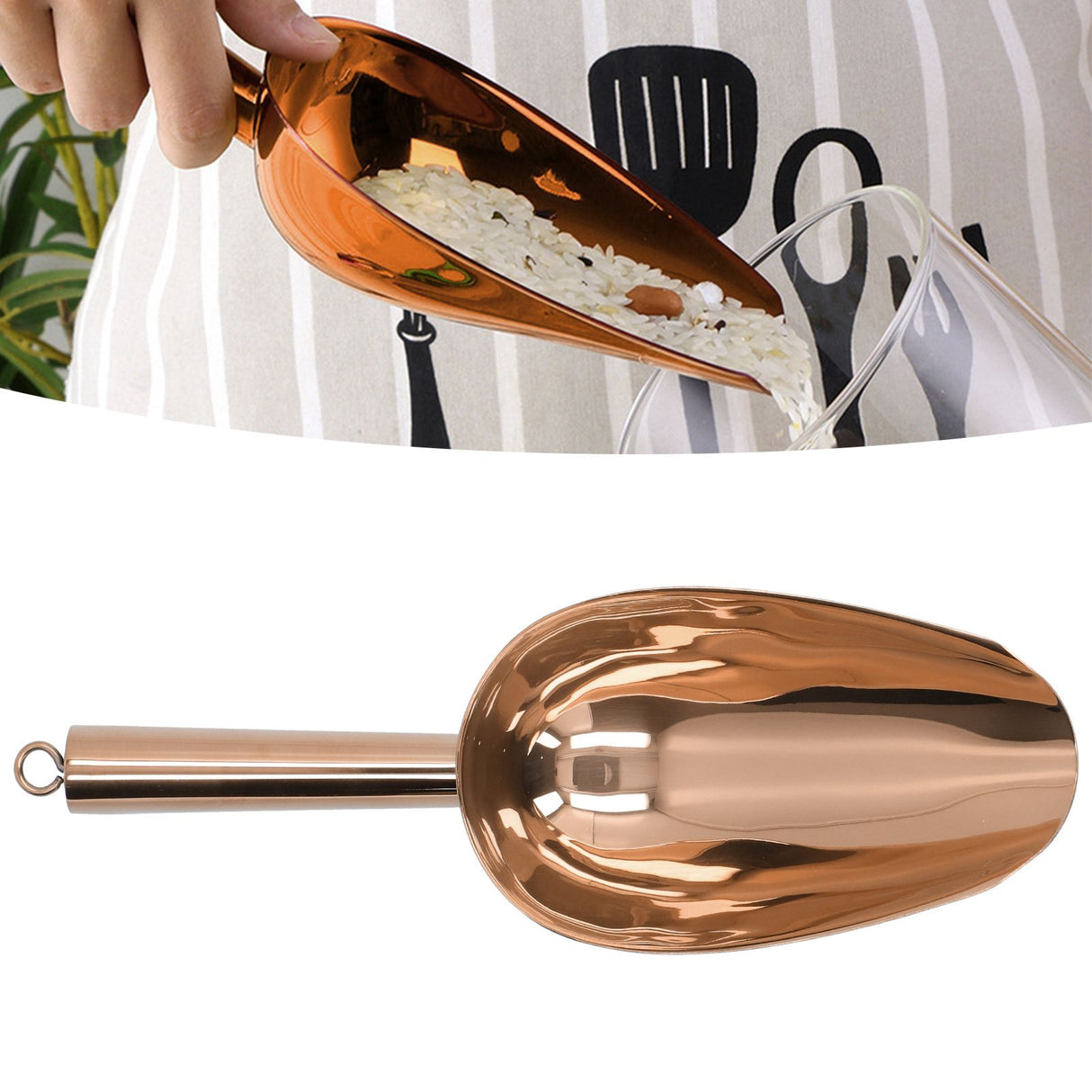 Ice Scooper Stainless Steel U Shaped Sturdy Food Grade Ice Bucket Scoop for Home Hotel Restaurant Rose Gold
