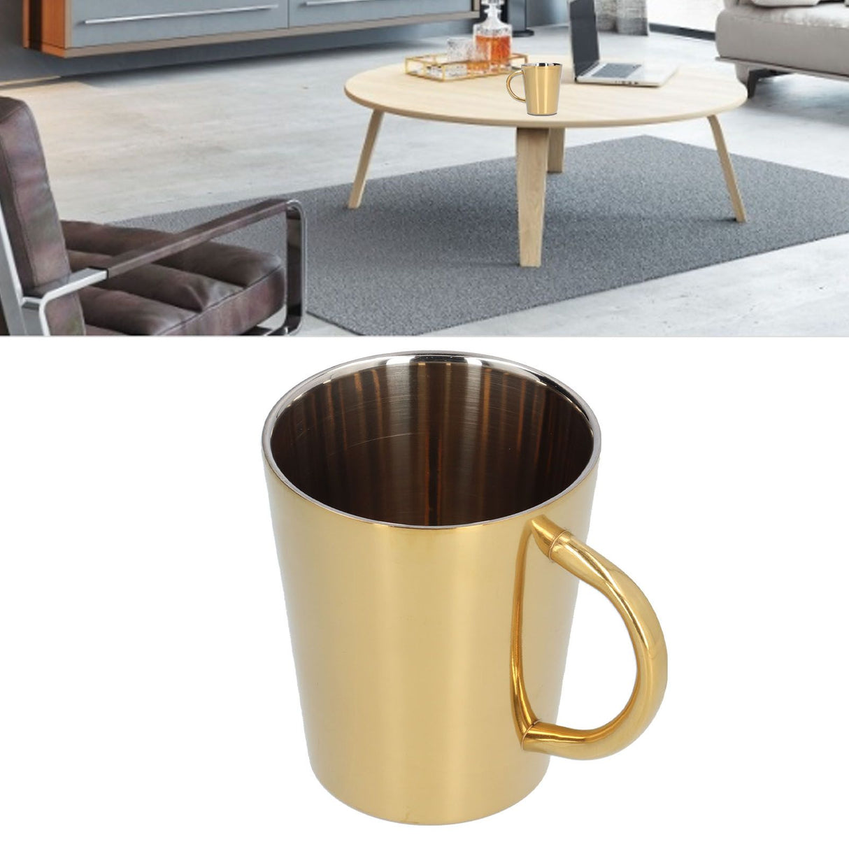 300ml Water Cup with Handle 304 Stainless Steel Heat Insulation Coffee Mug for Office HomeGold