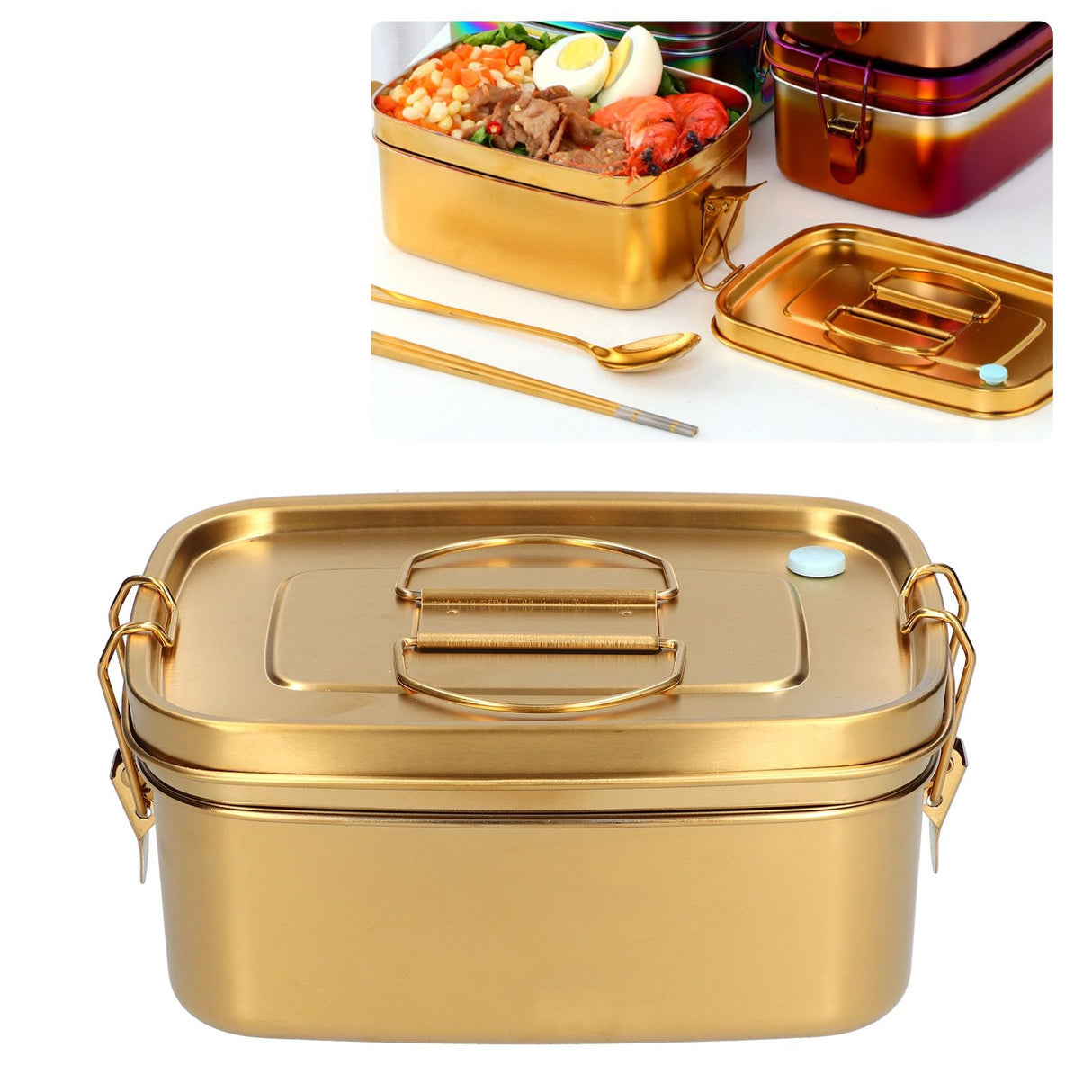 1.5L 2 Layer Lunch Box Portable Leakproof 304 Stainless Steel Bento Food Container Dinnerware for Home OfficeGold
