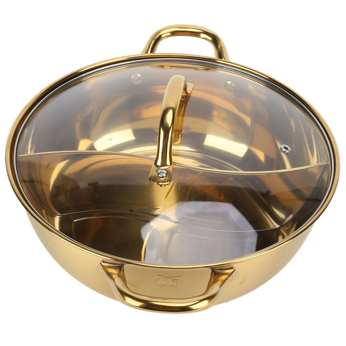 Hot Pot 30.3cm Diameter 304 Stainless Steel Rust Proof Separate Design Mandarin Duck PotGold