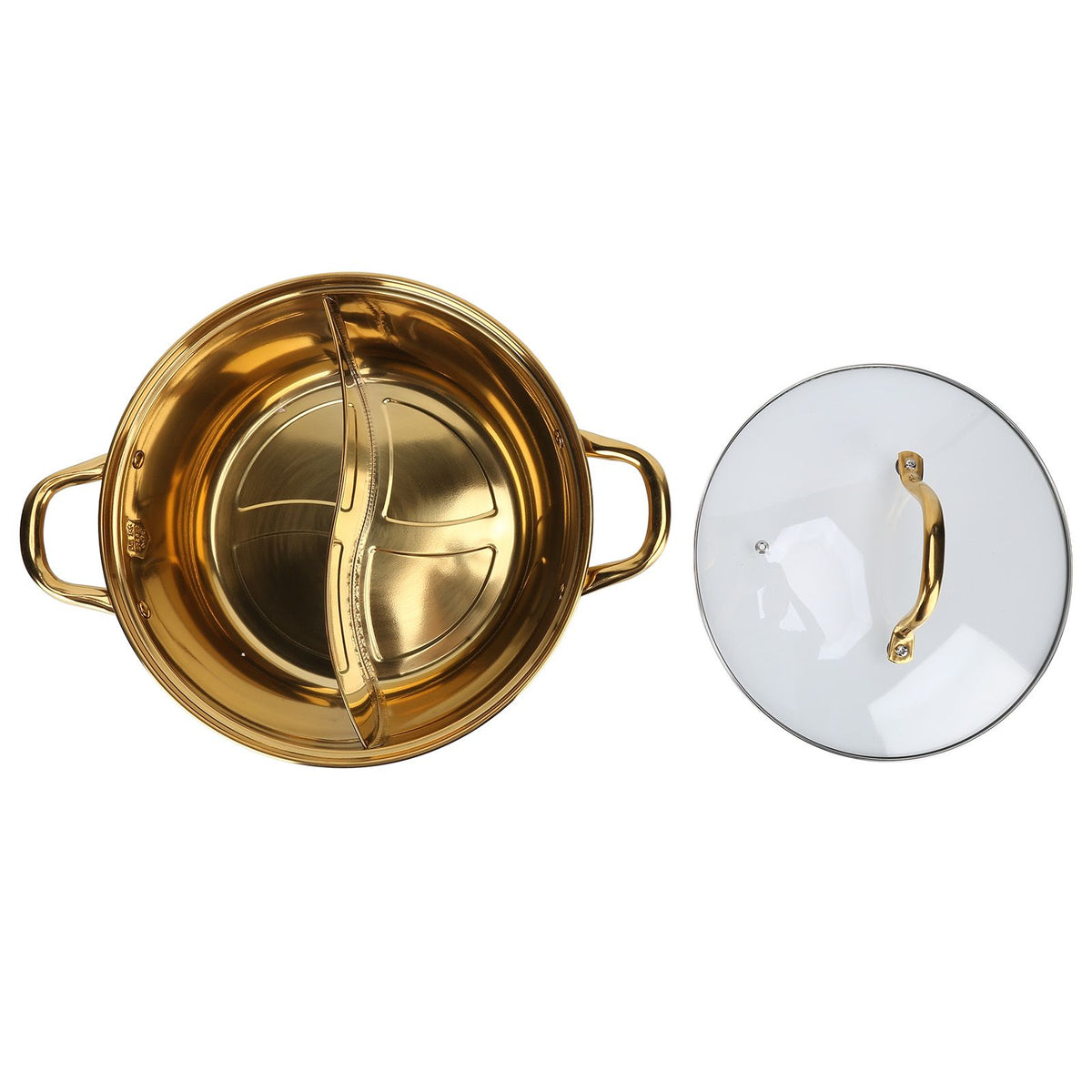 Hot Pot 30.3cm Diameter 304 Stainless Steel Rust Proof Separate Design Mandarin Duck PotGold
