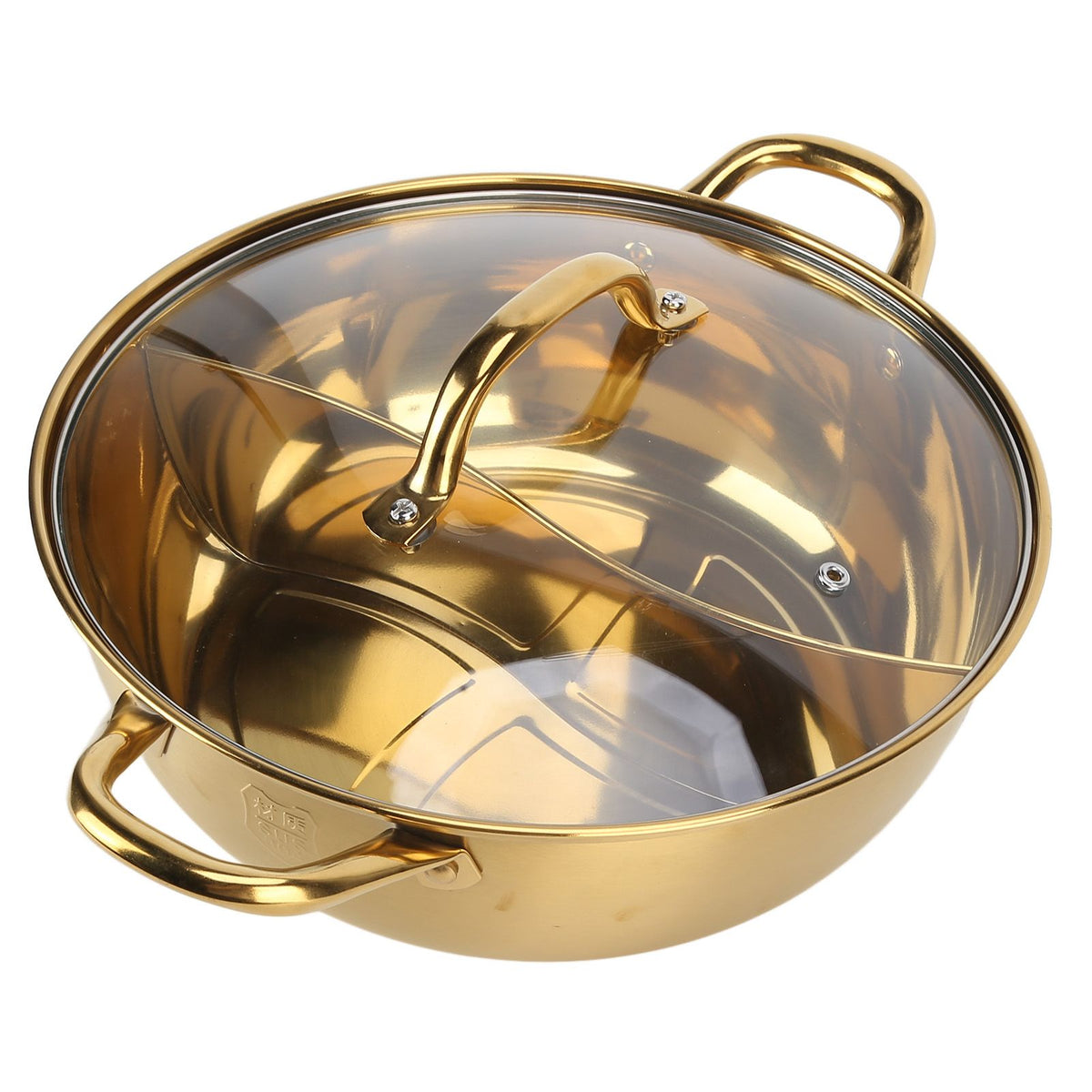 Hot Pot 30.3cm Diameter 304 Stainless Steel Rust Proof Separate Design Mandarin Duck PotGold