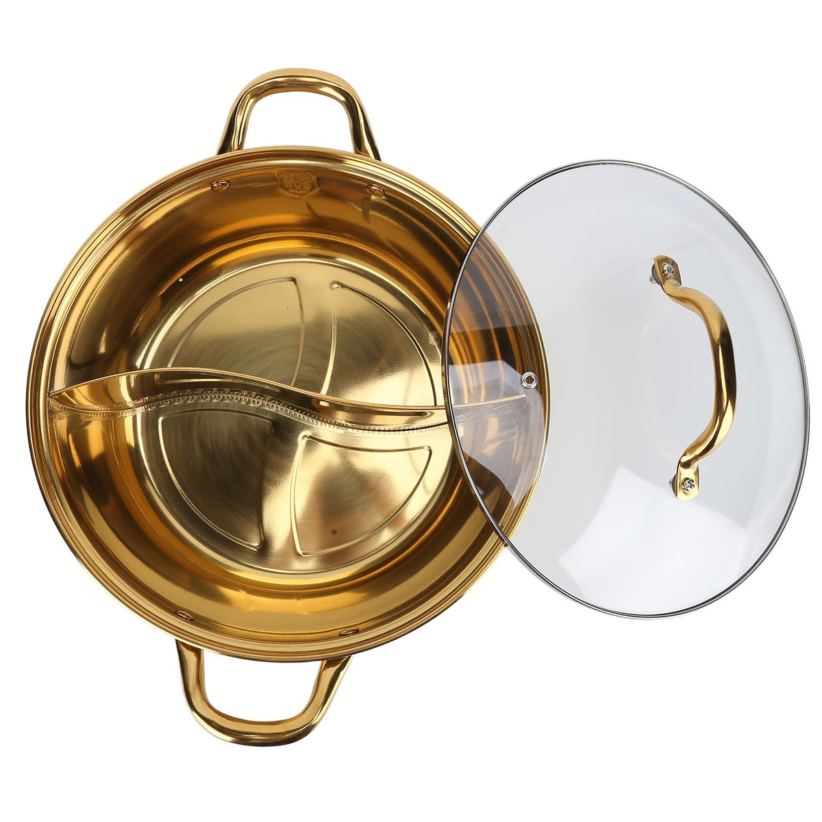 Hot Pot 30.3cm Diameter 304 Stainless Steel Rust Proof Separate Design Mandarin Duck PotGold