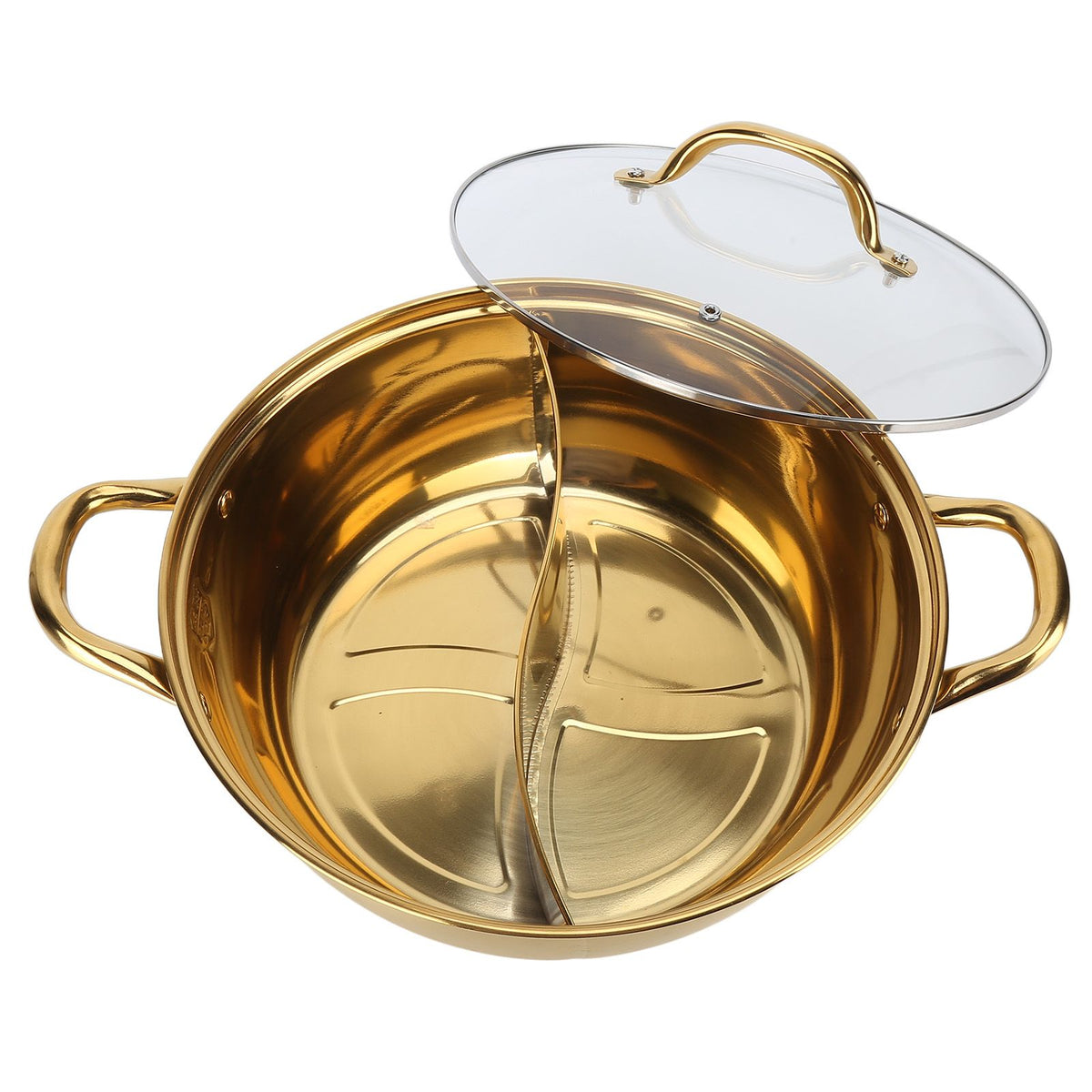 Hot Pot 30.3cm Diameter 304 Stainless Steel Rust Proof Separate Design Mandarin Duck PotGold