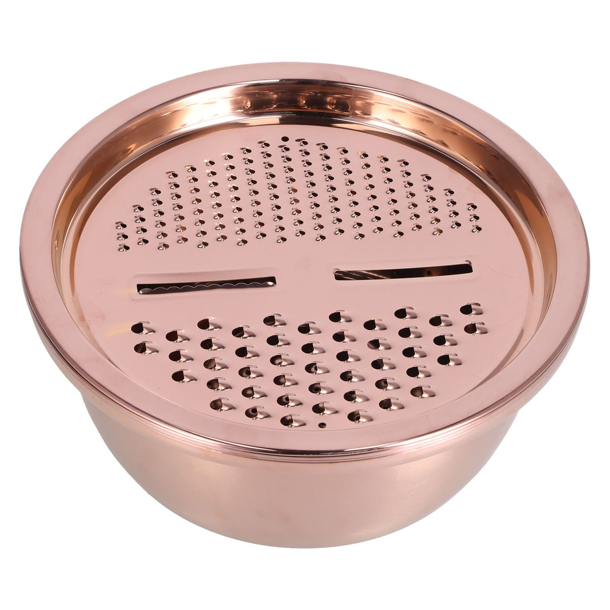 Multipurpose Water Basin Drain Basket with Vegetable Cutter Grater Stainless Steel for Home KitchenRose Gold