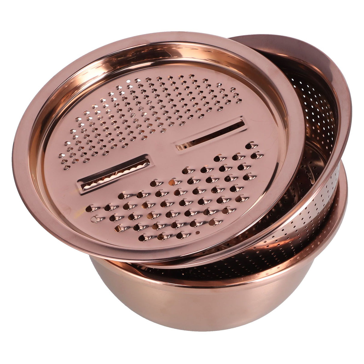 Multipurpose Water Basin Drain Basket with Vegetable Cutter Grater Stainless Steel for Home KitchenRose Gold