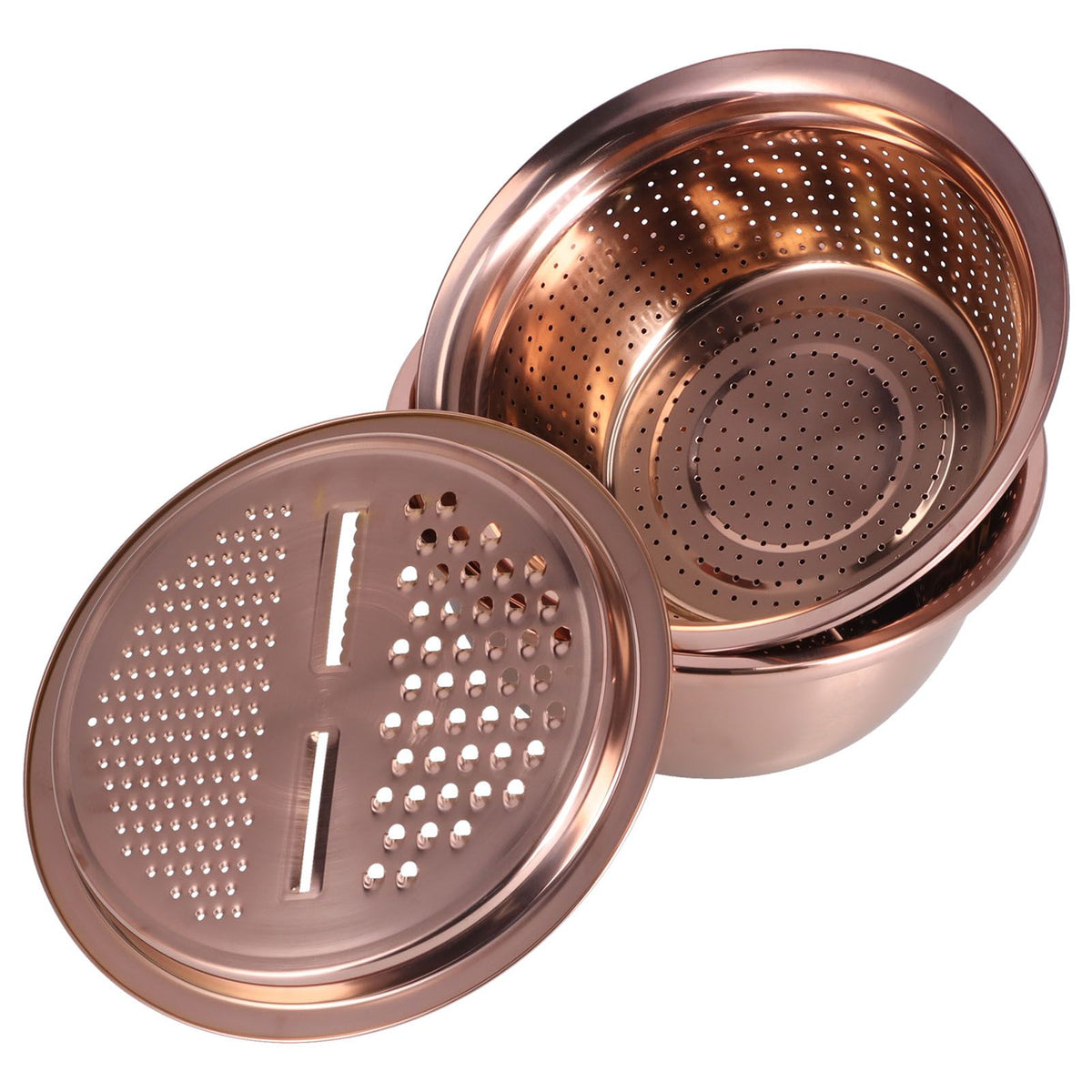 Multipurpose Water Basin Drain Basket with Vegetable Cutter Grater Stainless Steel for Home KitchenRose Gold