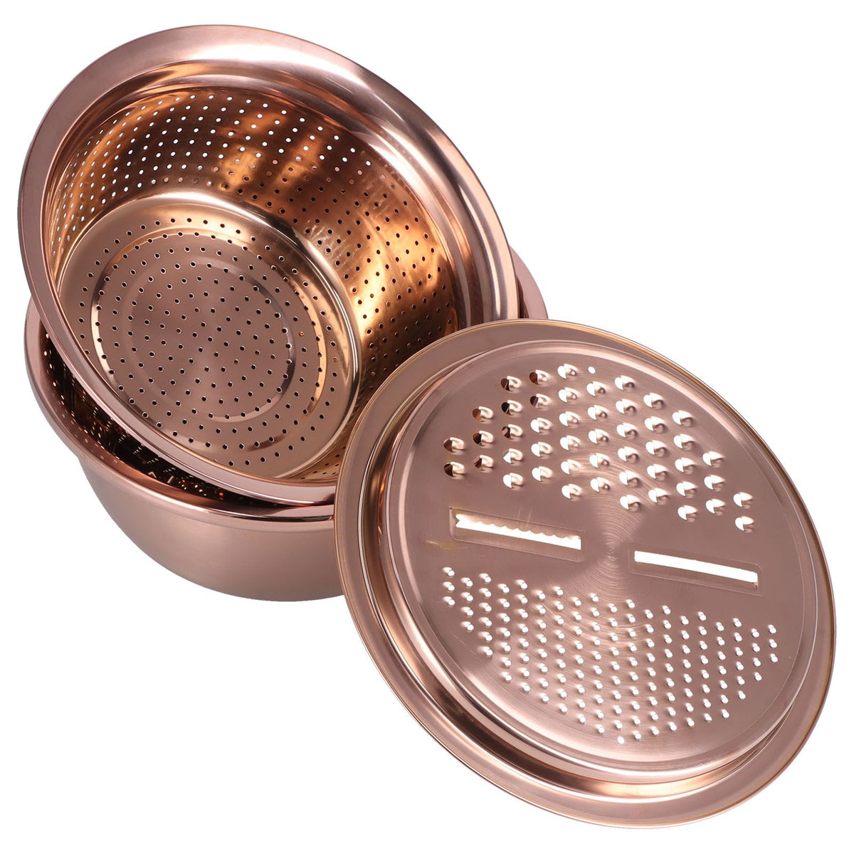 Multipurpose Water Basin Drain Basket with Vegetable Cutter Grater Stainless Steel for Home KitchenRose Gold