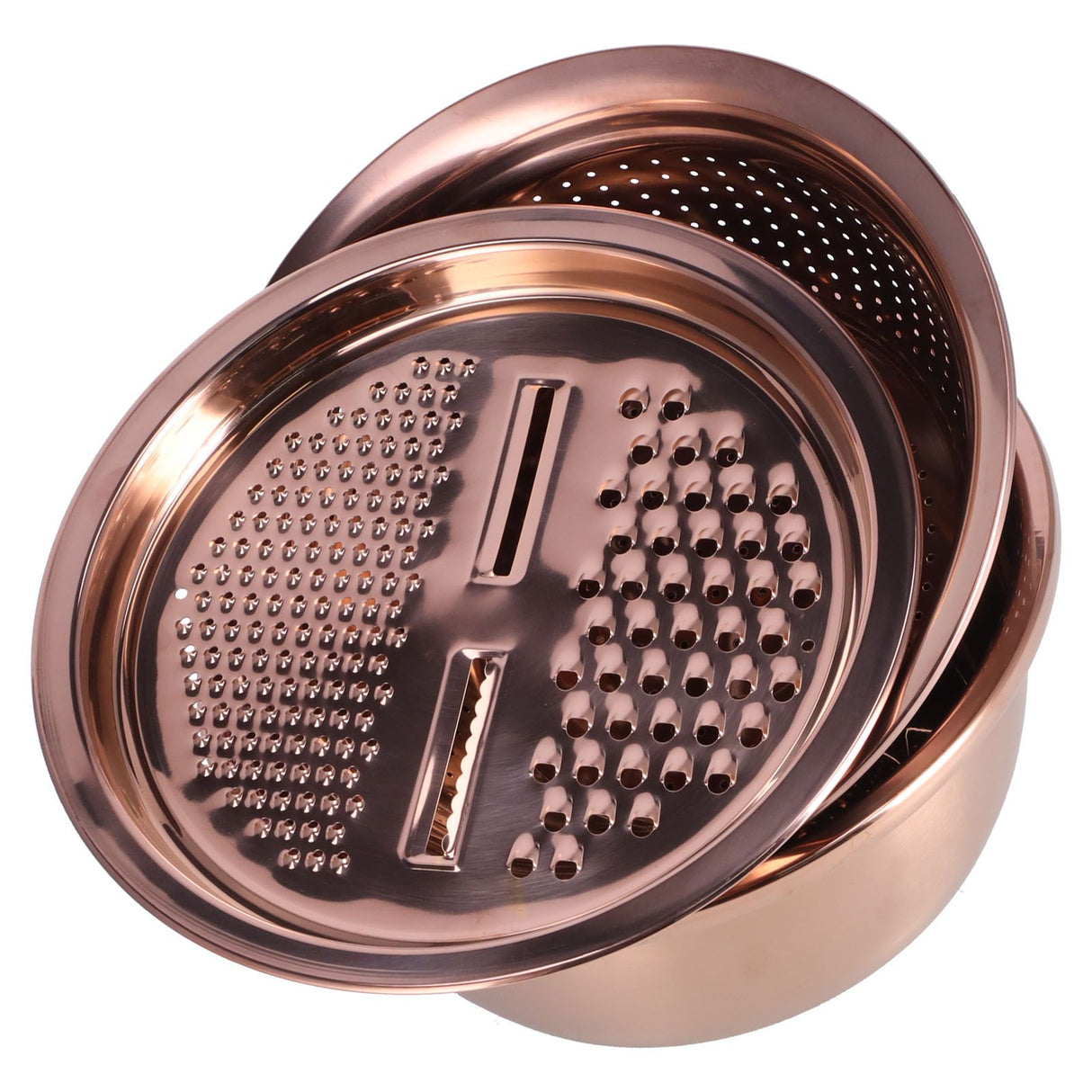 Multipurpose Water Basin Drain Basket with Vegetable Cutter Grater Stainless Steel for Home KitchenRose Gold