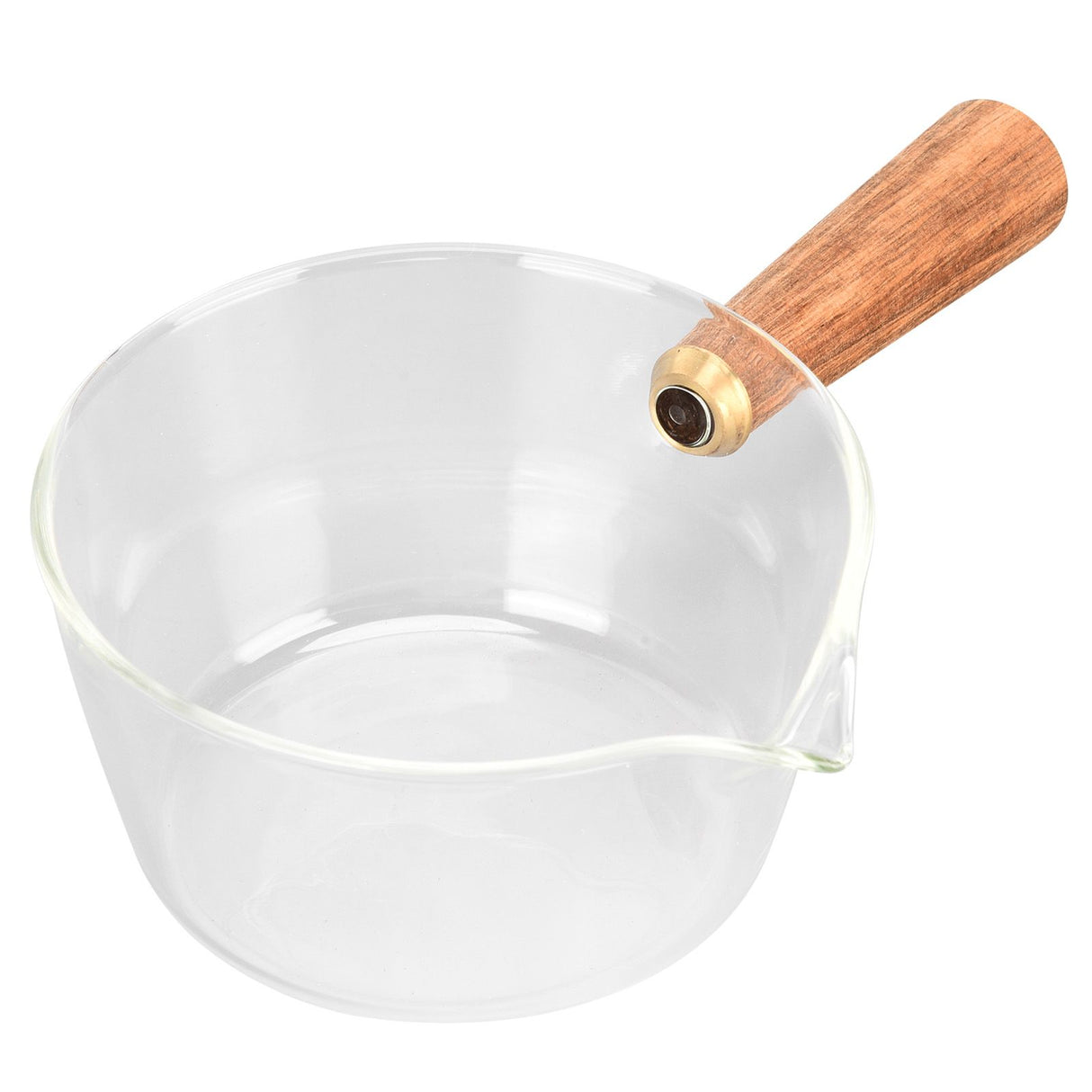Glass Milk Pot with Wooden Handle V Shaped Spout Noodles Saucepan Home Kitchen Cookware Accessory400ml