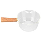 Glass Milk Pot with Wooden Handle V Shaped Spout Noodles Saucepan Home Kitchen Cookware Accessory400ml - Side View