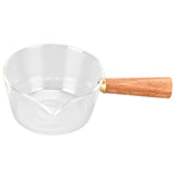 Glass Milk Pot with Wooden Handle V Shaped Spout Noodles Saucepan Home Kitchen Cookware Accessory400ml