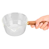 Glass Milk Pot with Wooden Handle V Shaped Spout Noodles Saucepan Home Kitchen Cookware Accessory400ml - 45-Degree Angle