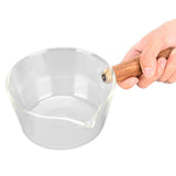 Glass Milk Pot with Wooden Handle V Shaped Spout Noodles Saucepan Home Kitchen Cookware Accessory400ml