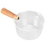 Glass Milk Pot with Wooden Handle V Shaped Spout Noodles Saucepan Home Kitchen Cookware Accessory400ml