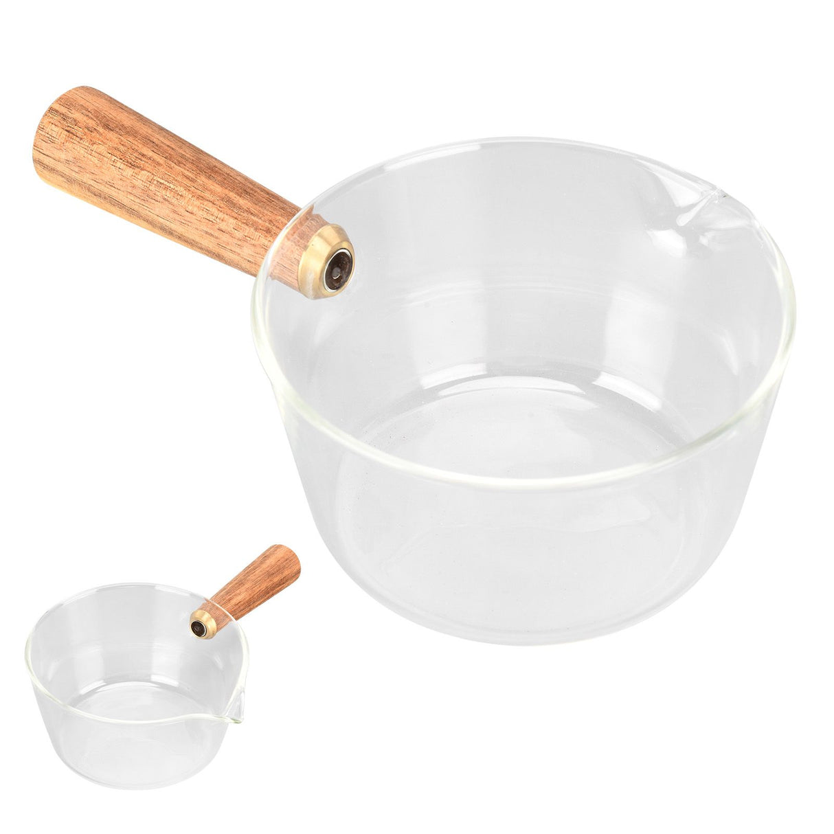 Glass Milk Pot with Wooden Handle V Shaped Spout Noodles Saucepan Home Kitchen Cookware Accessory400ml