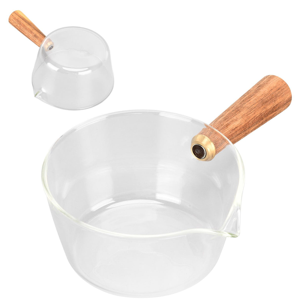 Glass Milk Pot with Wooden Handle V Shaped Spout Noodles Saucepan Home Kitchen Cookware Accessory400ml