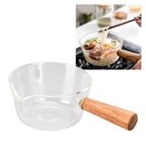 Glass Milk Pot with Wooden Handle V Shaped Spout Noodles Saucepan Home Kitchen Cookware Accessory400ml