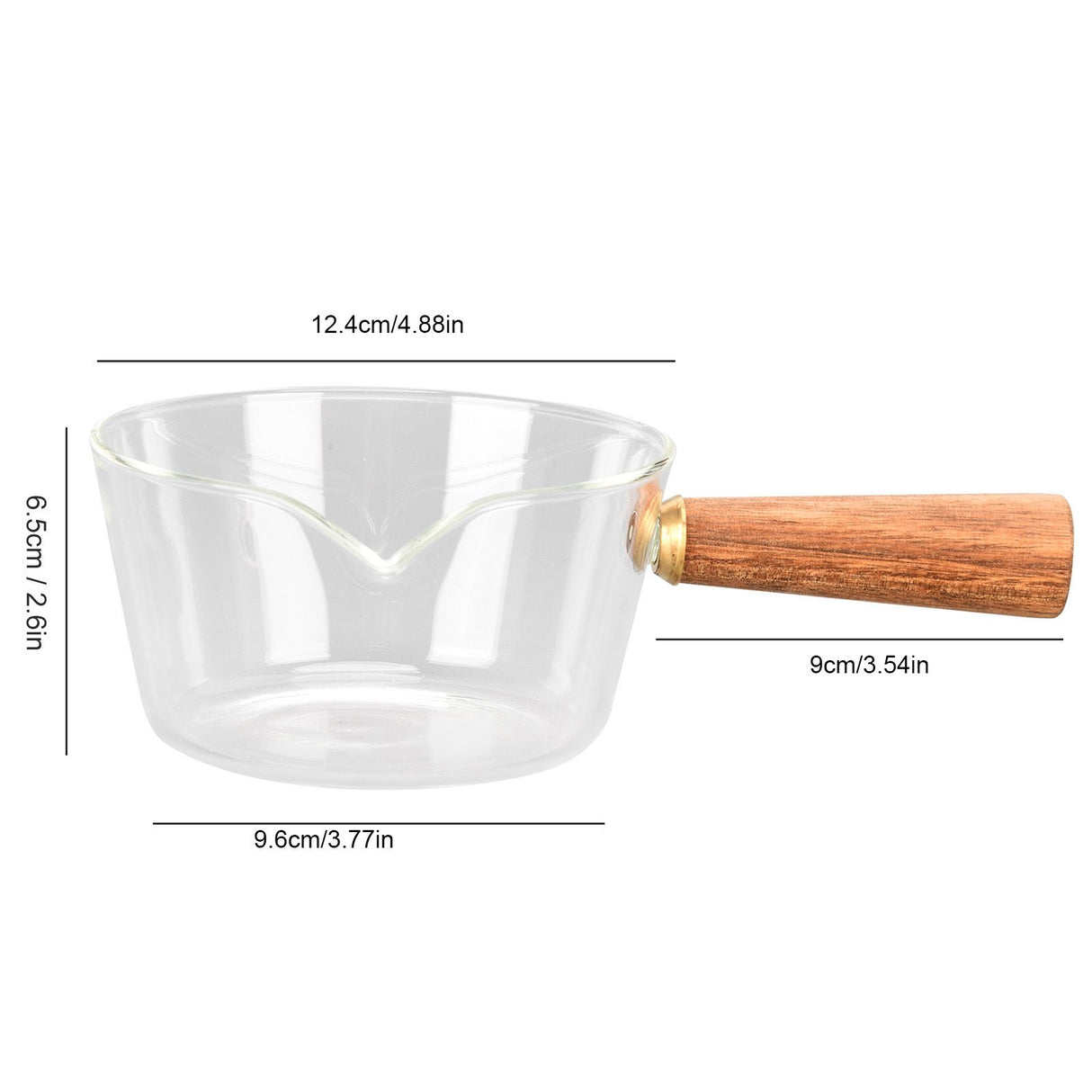 Glass Milk Pot with Wooden Handle V Shaped Spout Noodles Saucepan Home Kitchen Cookware Accessory400ml