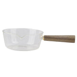 Glass Milk Pot with Wooden Handle V Shaped Spout Noodles Saucepan Home Kitchen Cookware Accessory600ml - Low Angle