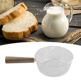 Glass Milk Pot with Wooden Handle V Shaped Spout Noodles Saucepan Home Kitchen Cookware Accessory600ml
