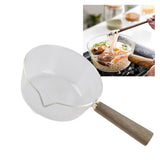 Glass Milk Pot with Wooden Handle V Shaped Spout Noodles Saucepan Home Kitchen Cookware Accessory600ml - Extra Image