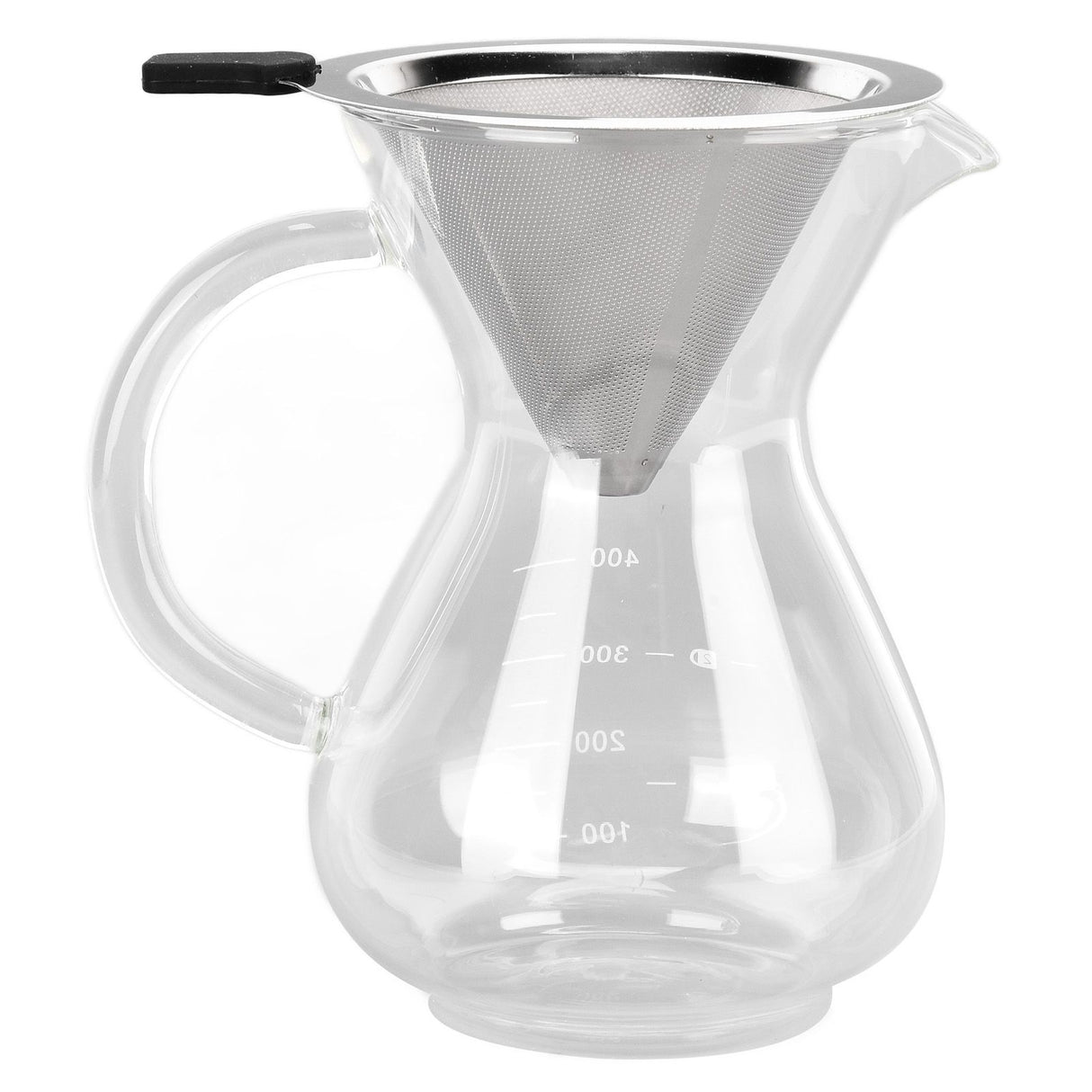 400ml Glass Coffee Pot Kettle Heat Resistant Pour Over Coffee Maker with Stainless Steel Filter for Home KitchenRound Base