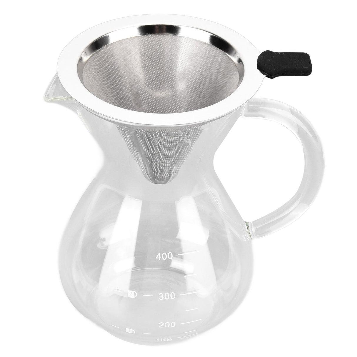 400ml Glass Coffee Pot Kettle Heat Resistant Pour Over Coffee Maker with Stainless Steel Filter for Home KitchenRound Base