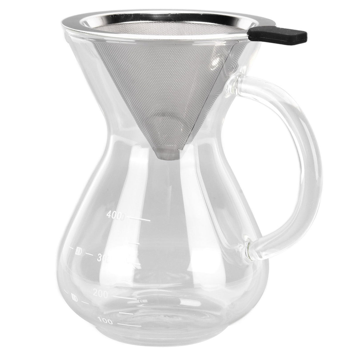 400ml Glass Coffee Pot Kettle Heat Resistant Pour Over Coffee Maker with Stainless Steel Filter for Home KitchenRound Base