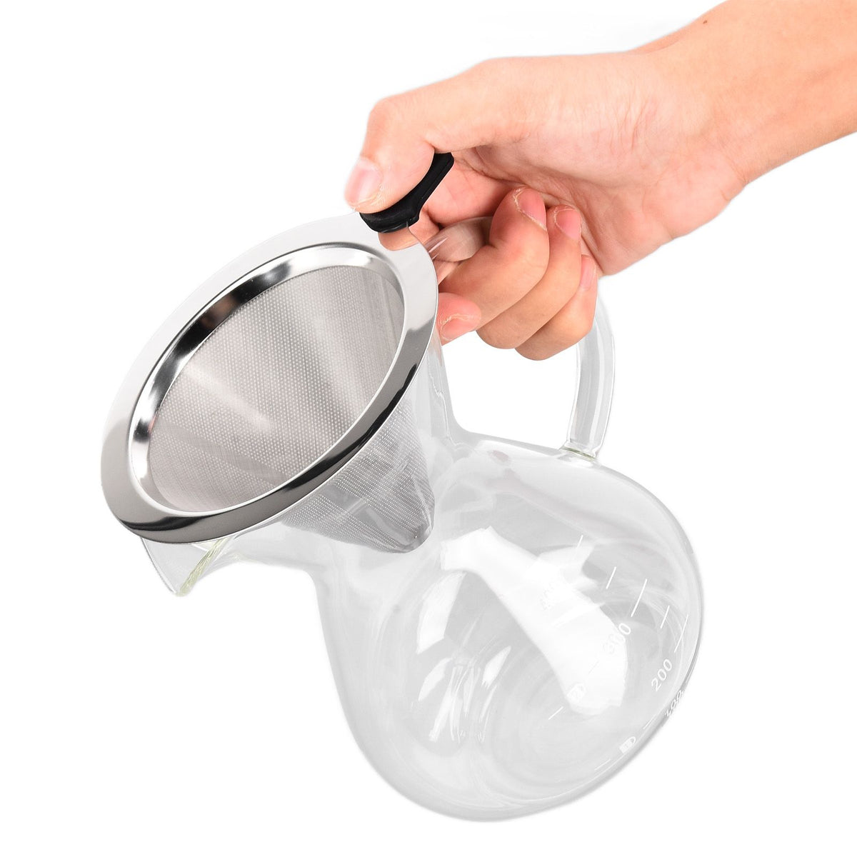 400ml Glass Coffee Pot Kettle Heat Resistant Pour Over Coffee Maker with Stainless Steel Filter for Home KitchenRound Base