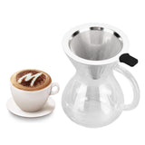400ml Glass Coffee Pot Kettle Heat Resistant Pour Over Coffee Maker with Stainless Steel Filter for Home KitchenRound Base