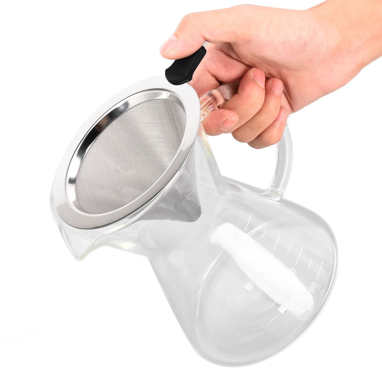 400ml Glass Coffee Pot Kettle Heat Resistant Pour Over Coffee Maker with Stainless Steel Filter for Home KitchenFlat Base