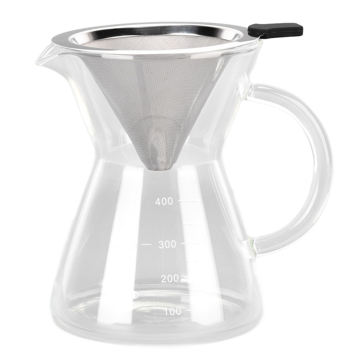 400ml Glass Coffee Pot Kettle Heat Resistant Pour Over Coffee Maker with Stainless Steel Filter for Home KitchenFlat Base