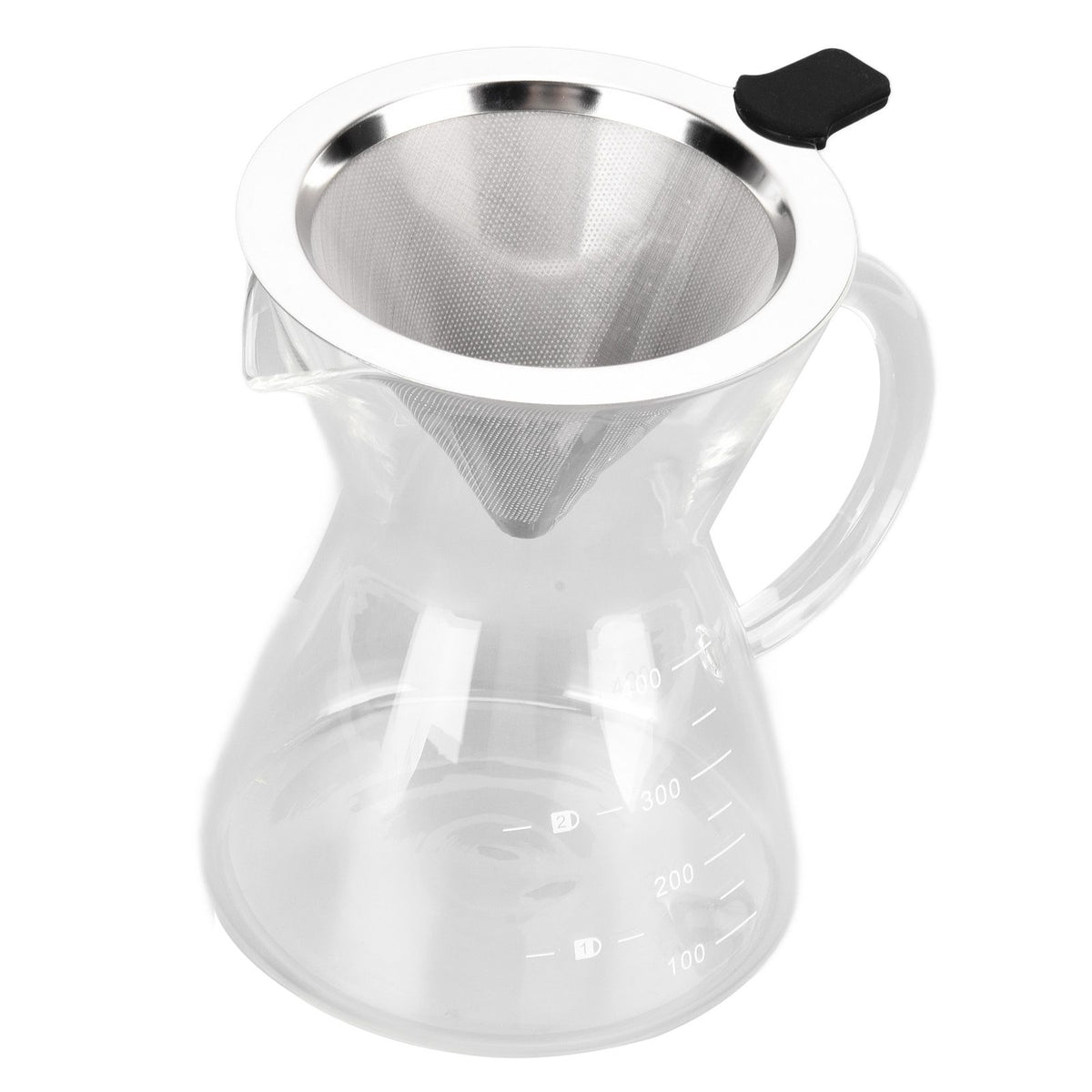 400ml Glass Coffee Pot Kettle Heat Resistant Pour Over Coffee Maker with Stainless Steel Filter for Home KitchenFlat Base