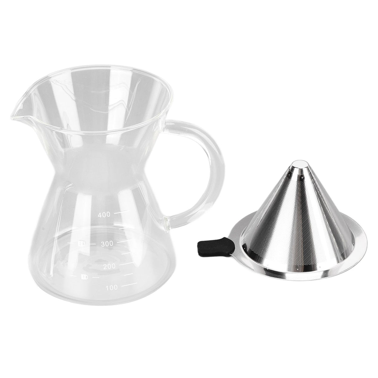 400ml Glass Coffee Pot Kettle Heat Resistant Pour Over Coffee Maker with Stainless Steel Filter for Home KitchenFlat Base