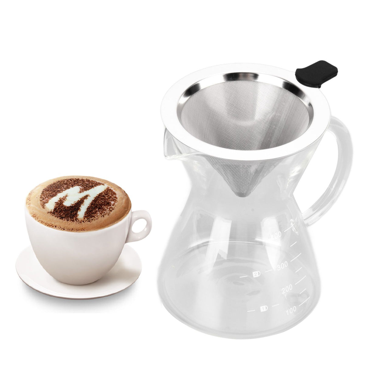 400ml Glass Coffee Pot Kettle Heat Resistant Pour Over Coffee Maker with Stainless Steel Filter for Home KitchenFlat Base
