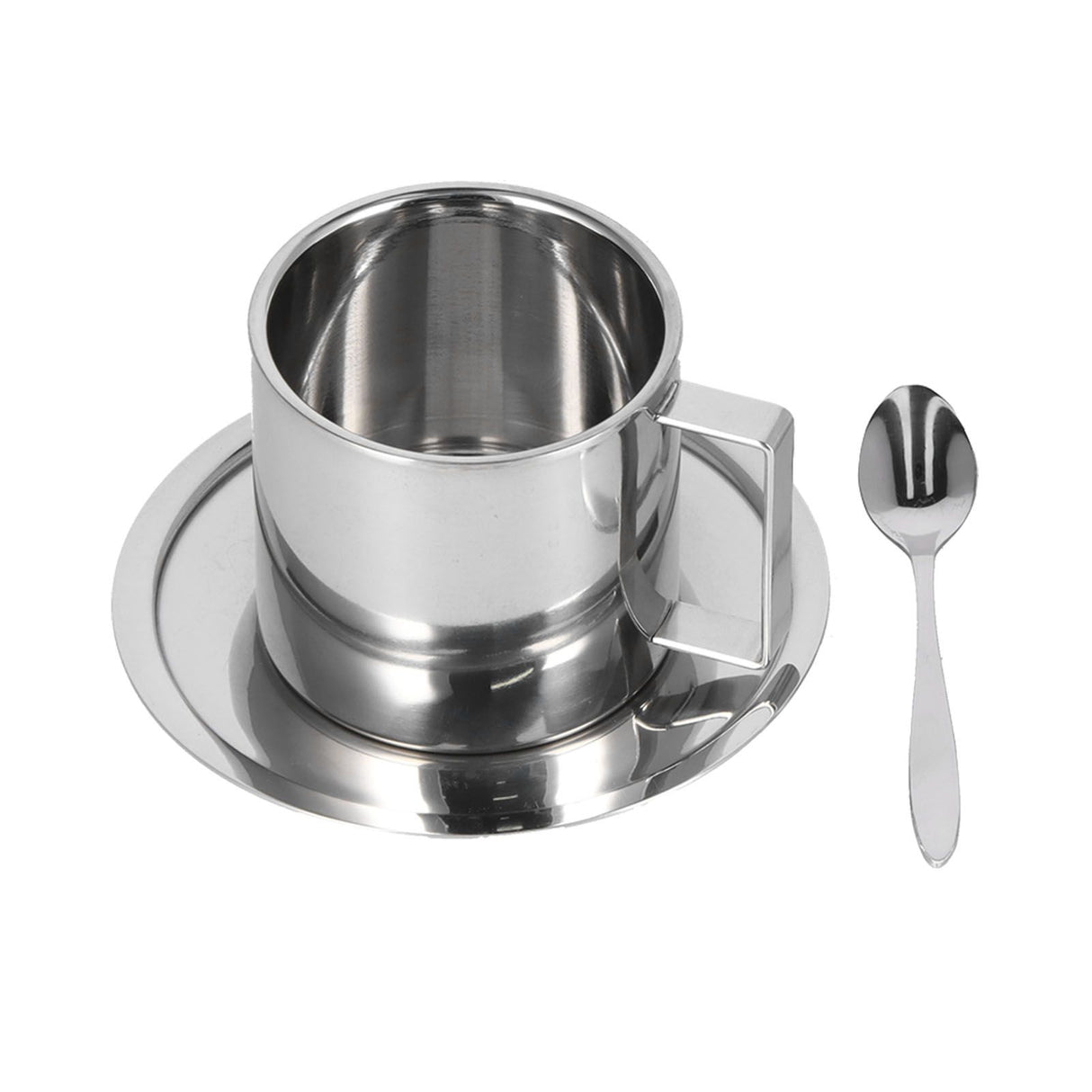 3PCS/Set Insulated Coffee Cup Set Stainless Steel Double Walled Mugs Milk Tea Cup with Saucer Spoon Set280ML