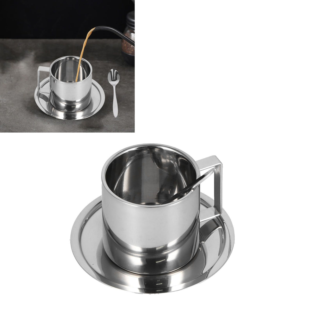 3PCS/Set Insulated Coffee Cup Set Stainless Steel Double Walled Mugs Milk Tea Cup with Saucer Spoon Set280ML