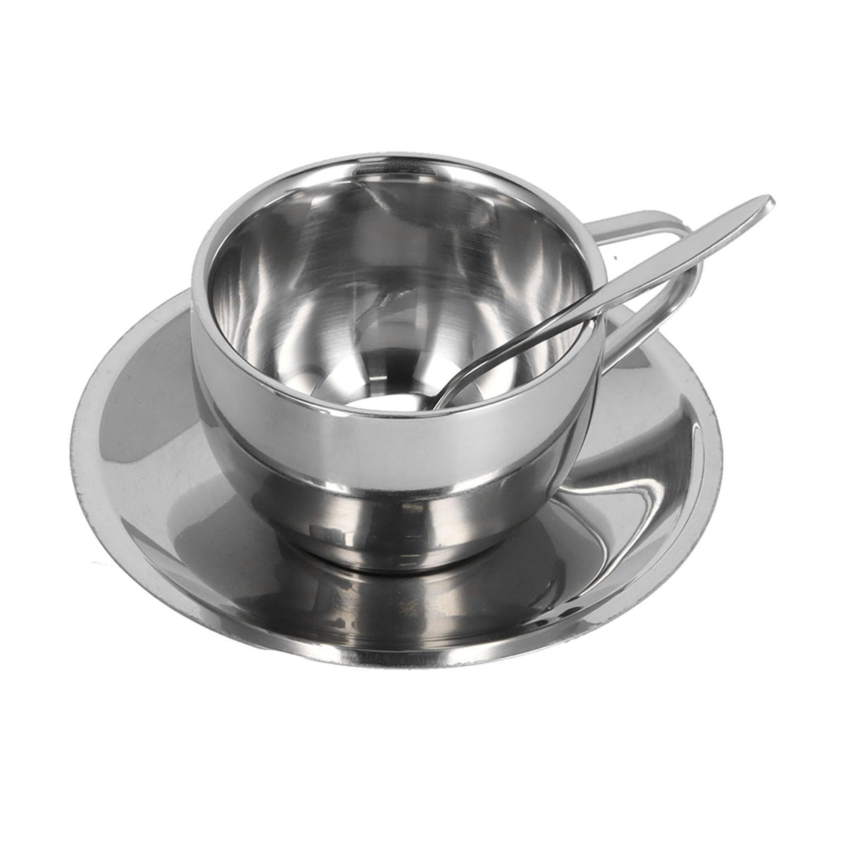 3PCS/Set Insulated Coffee Cup Set Stainless Steel Double Walled Mugs Milk Tea Cup with Saucer Spoon Set180ML