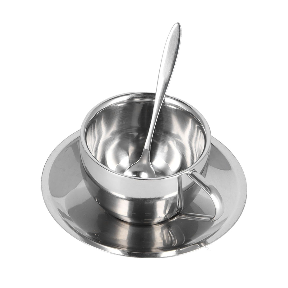 3PCS/Set Insulated Coffee Cup Set Stainless Steel Double Walled Mugs Milk Tea Cup with Saucer Spoon Set180ML