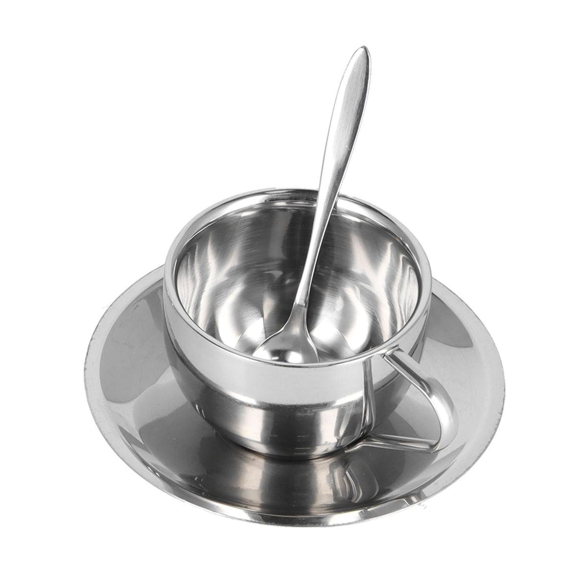 3PCS/Set Insulated Coffee Cup Set Stainless Steel Double Walled Mugs Milk Tea Cup with Saucer Spoon Set180ML