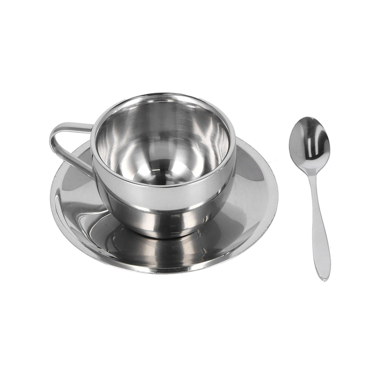 3PCS/Set Insulated Coffee Cup Set Stainless Steel Double Walled Mugs Milk Tea Cup with Saucer Spoon Set180ML