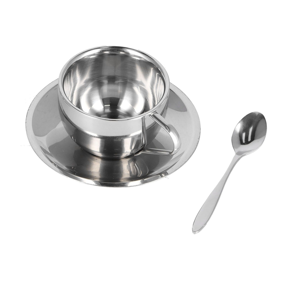 3PCS/Set Insulated Coffee Cup Set Stainless Steel Double Walled Mugs Milk Tea Cup with Saucer Spoon Set180ML