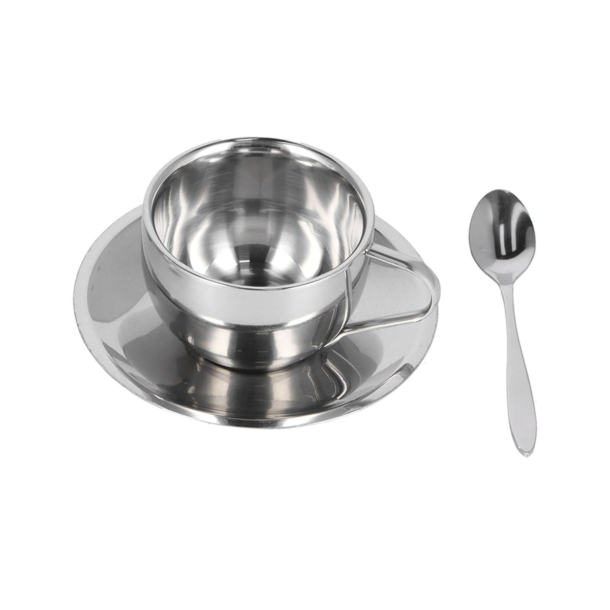 3PCS/Set Insulated Coffee Cup Set Stainless Steel Double Walled Mugs Milk Tea Cup with Saucer Spoon Set180ML