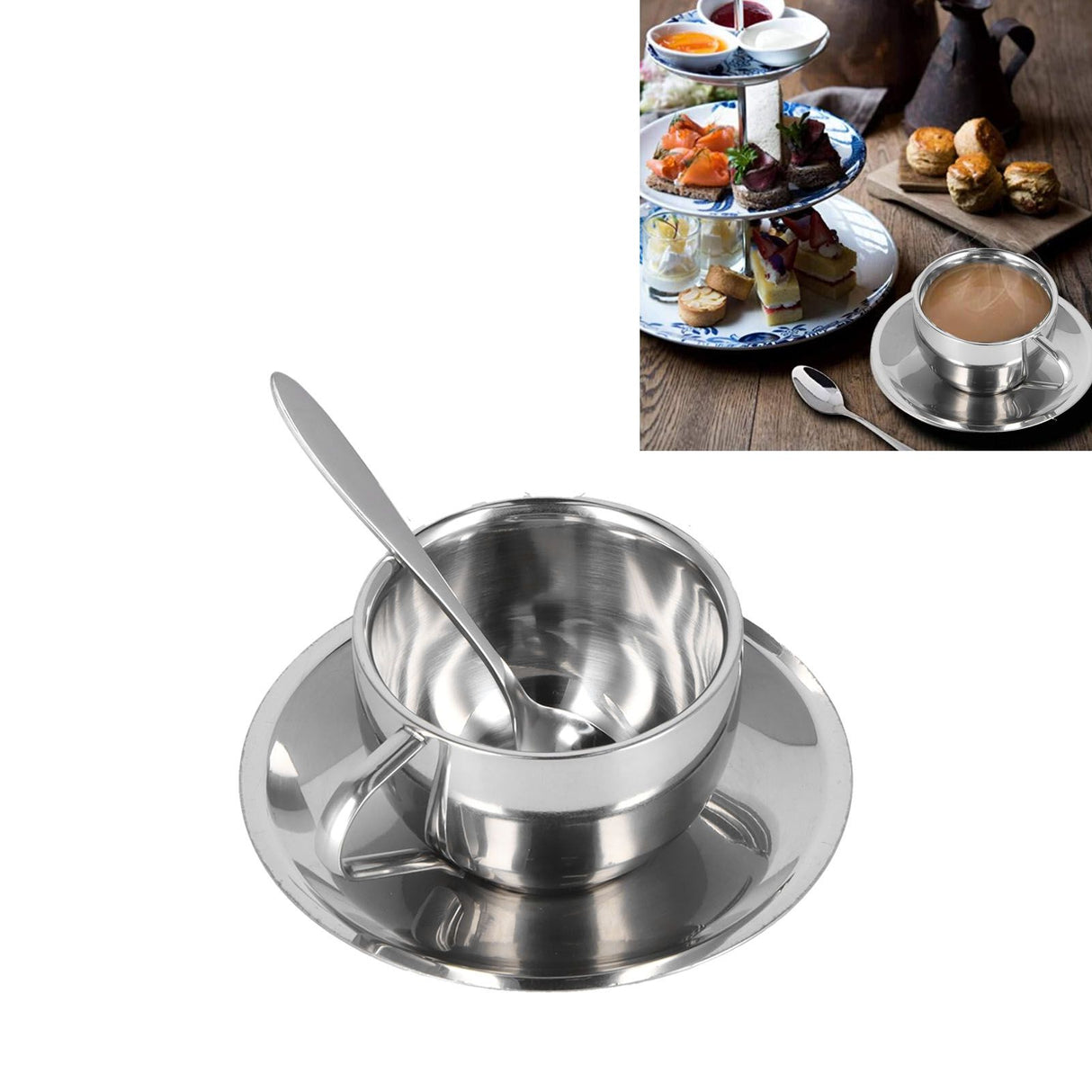 3PCS/Set Insulated Coffee Cup Set Stainless Steel Double Walled Mugs Milk Tea Cup with Saucer Spoon Set180ML